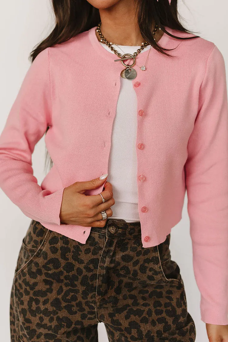 Classic Crop Cardigan - Pink