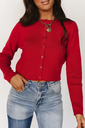 Classic Crop Cardigan - Ruby