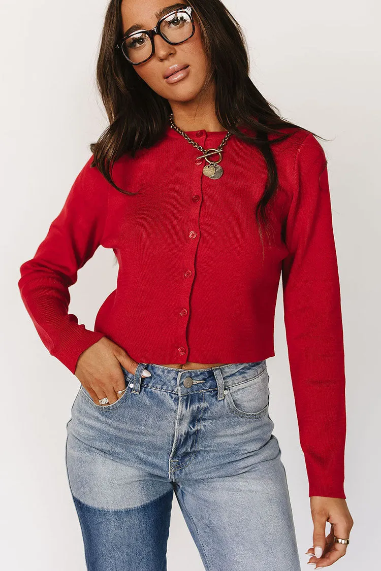 Classic Crop Cardigan - Ruby