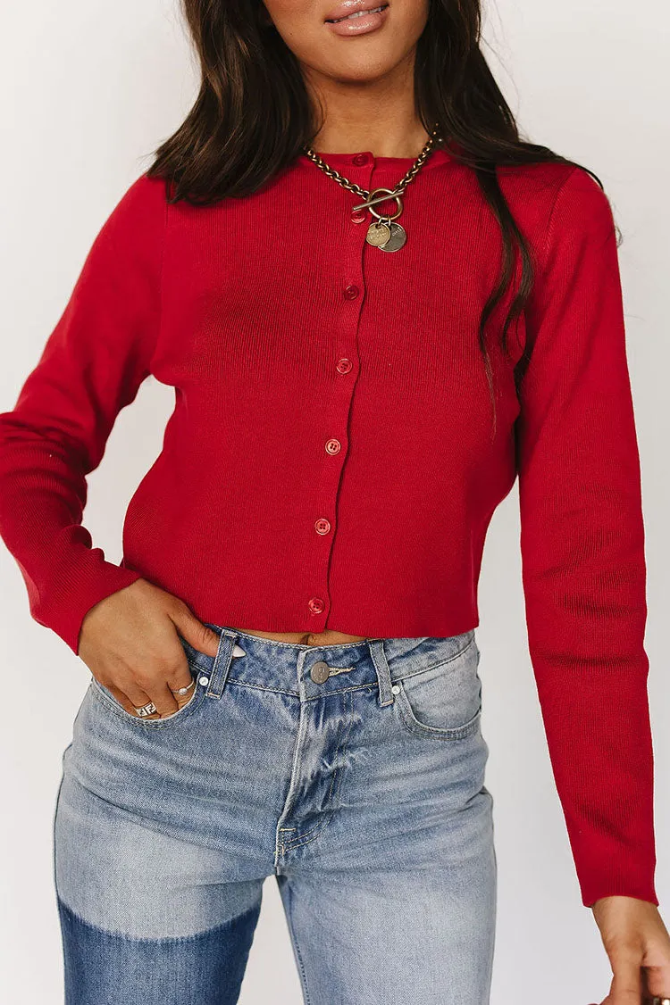 Classic Crop Cardigan - Ruby