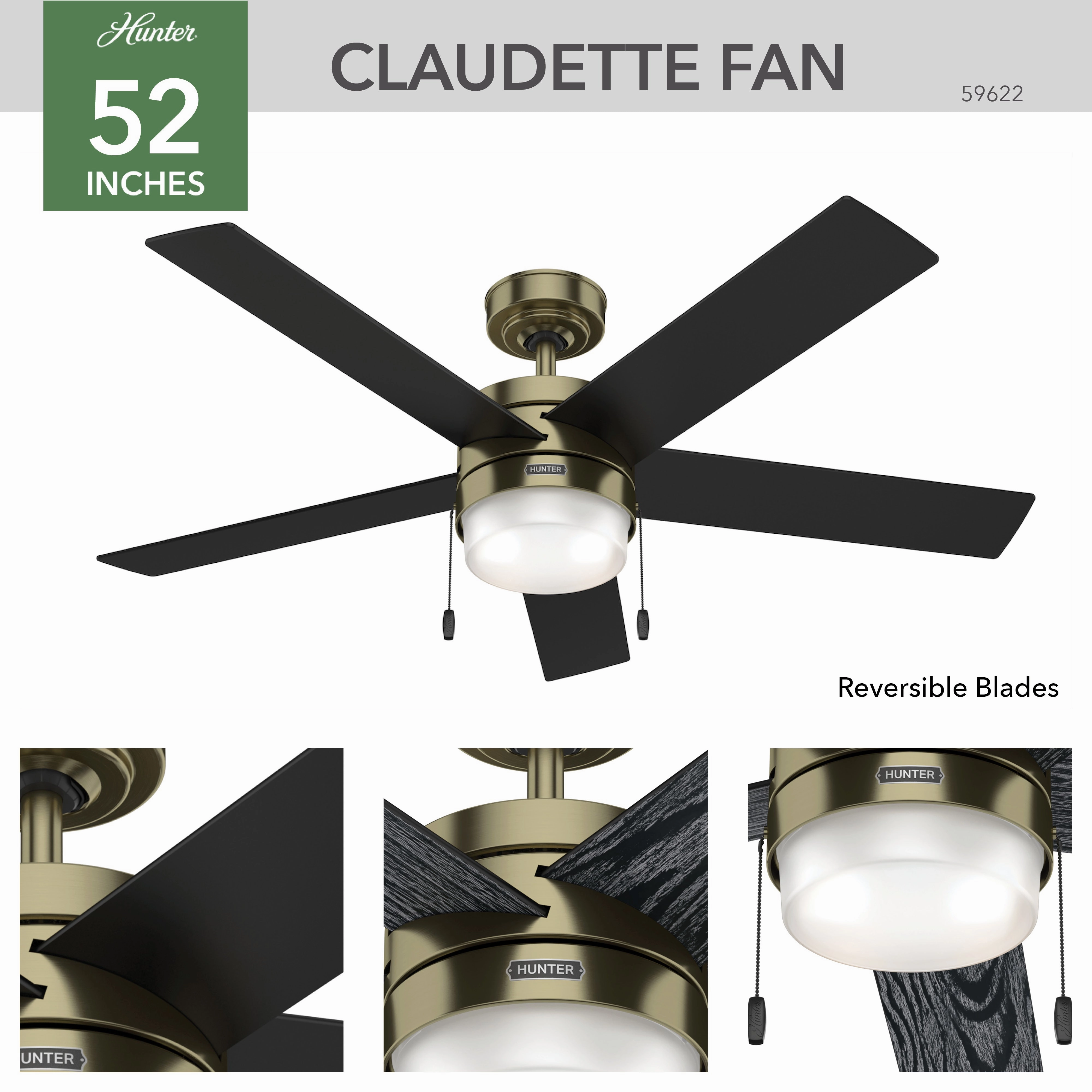 Claudette 52"Ceiling Fan Modern Brass