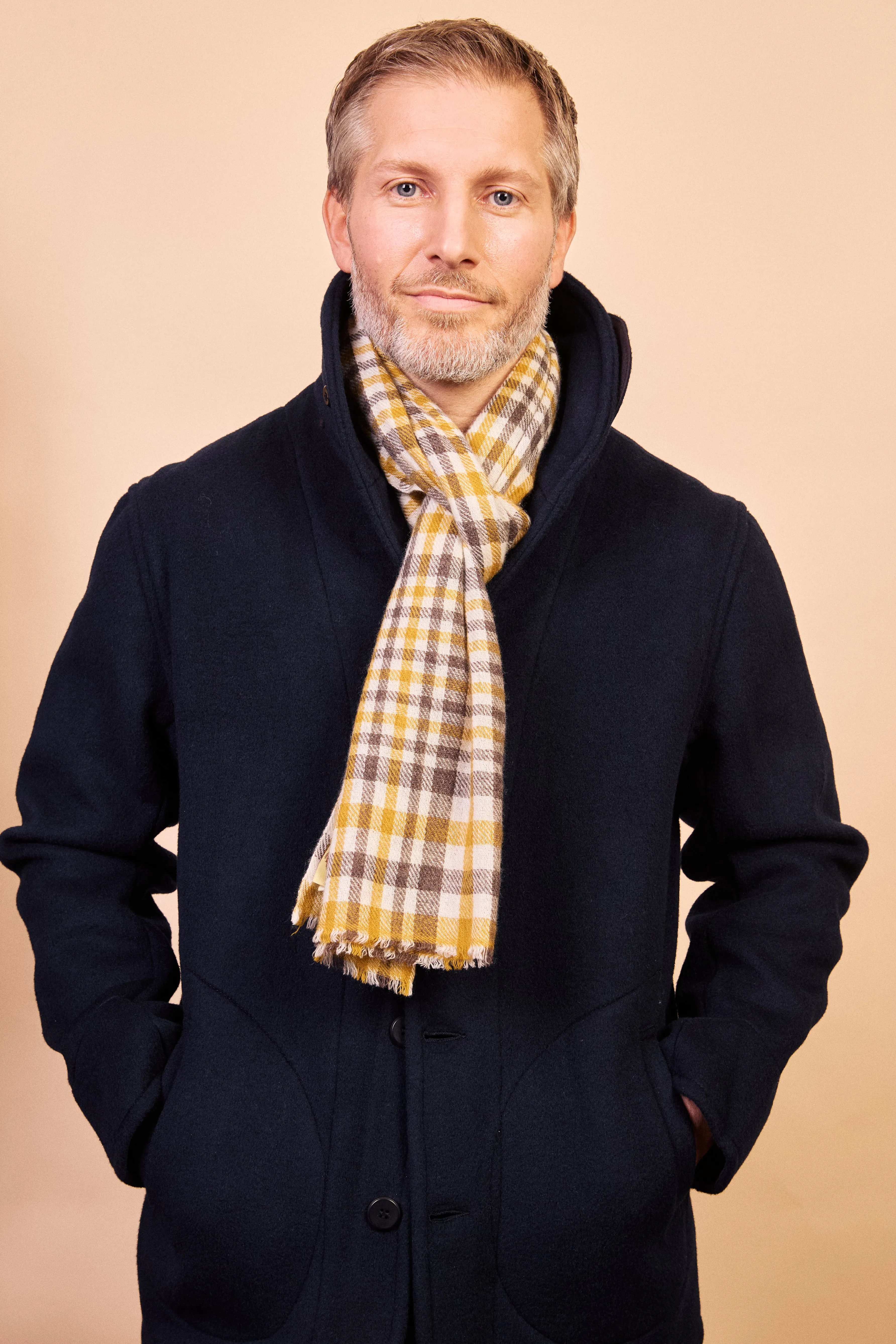 Clothing Burrows And Hare Cashmere & Merino Wool Scarf - Tartan Mustard & Brown