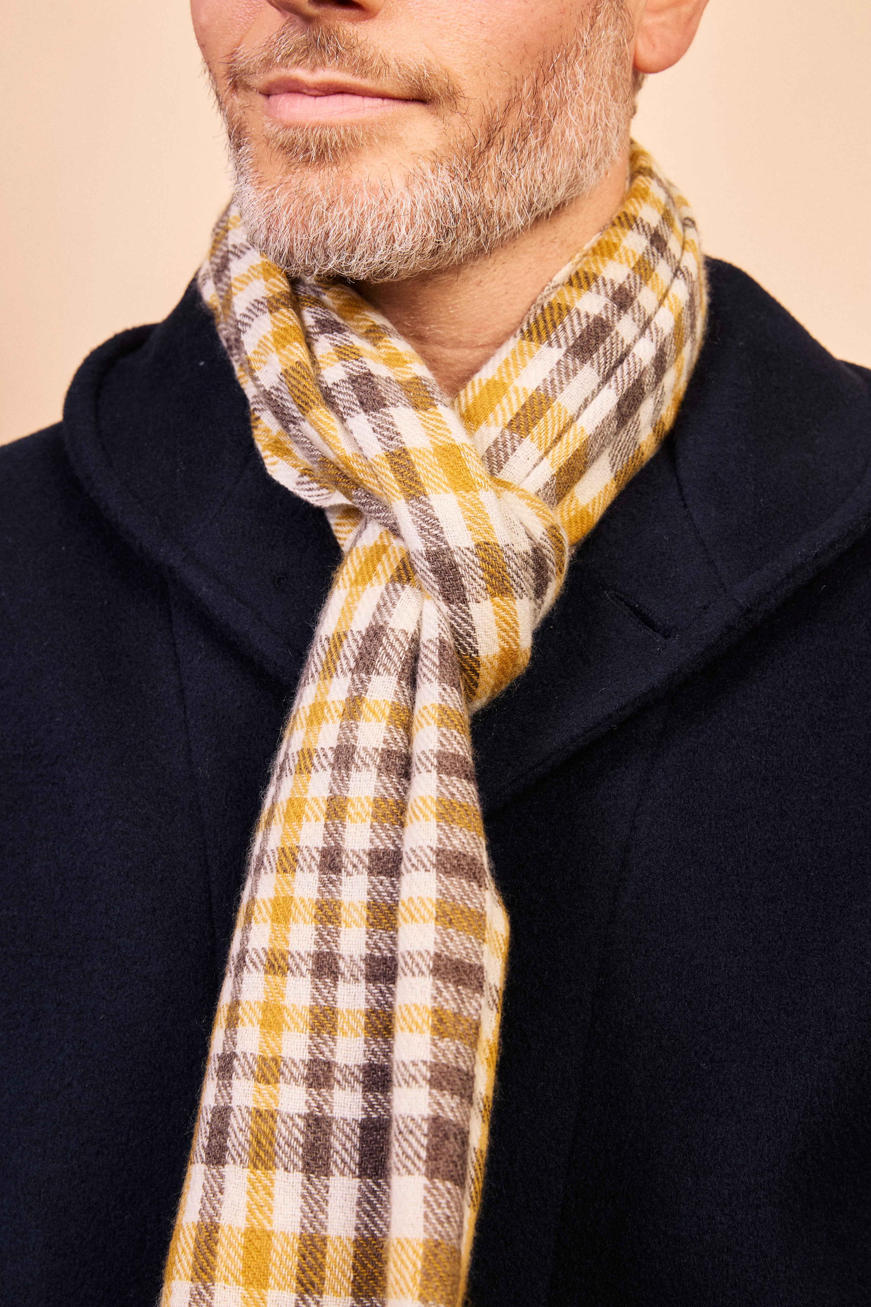 Clothing Burrows And Hare Cashmere & Merino Wool Scarf - Tartan Mustard & Brown
