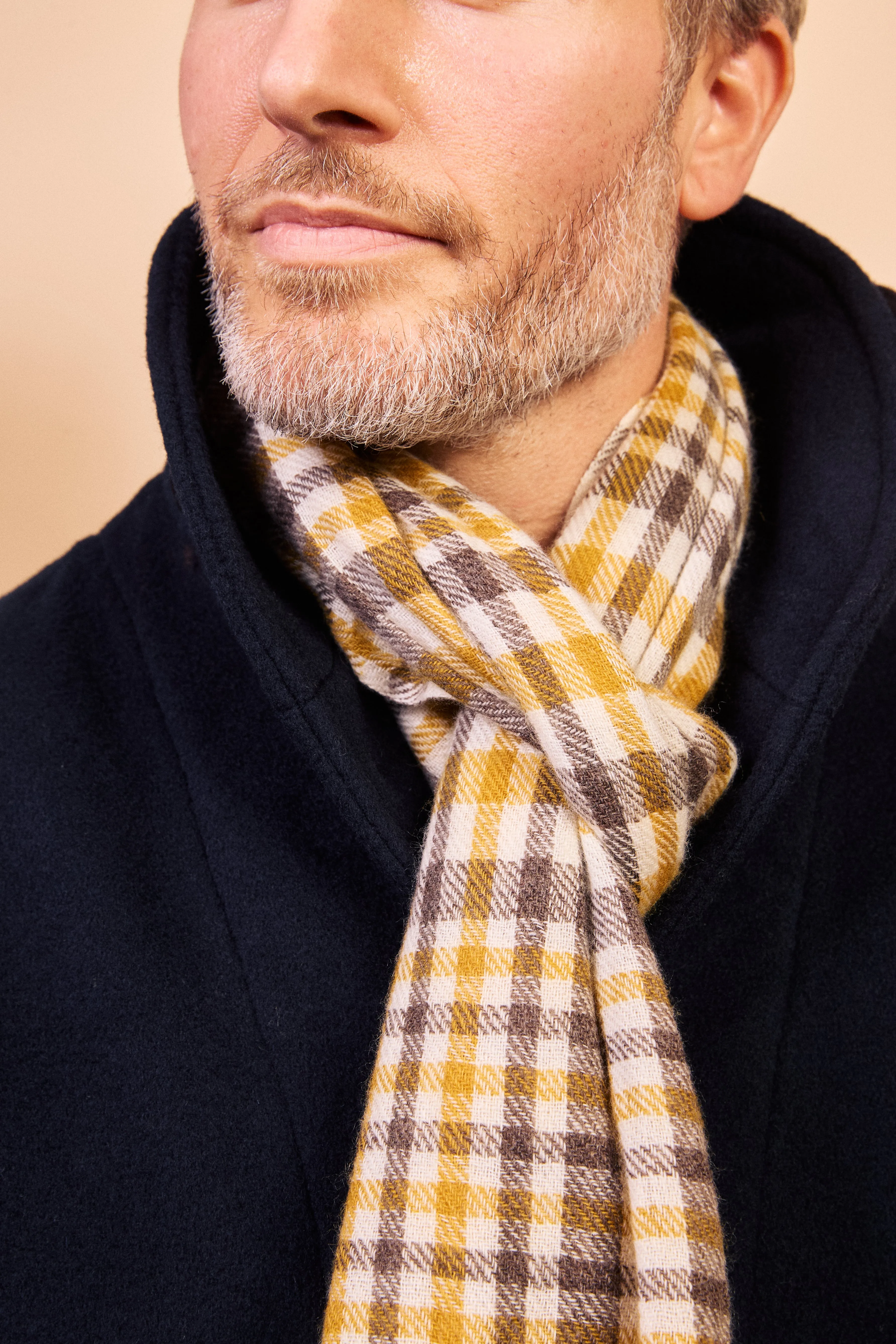 Clothing Burrows And Hare Cashmere & Merino Wool Scarf - Tartan Mustard & Brown