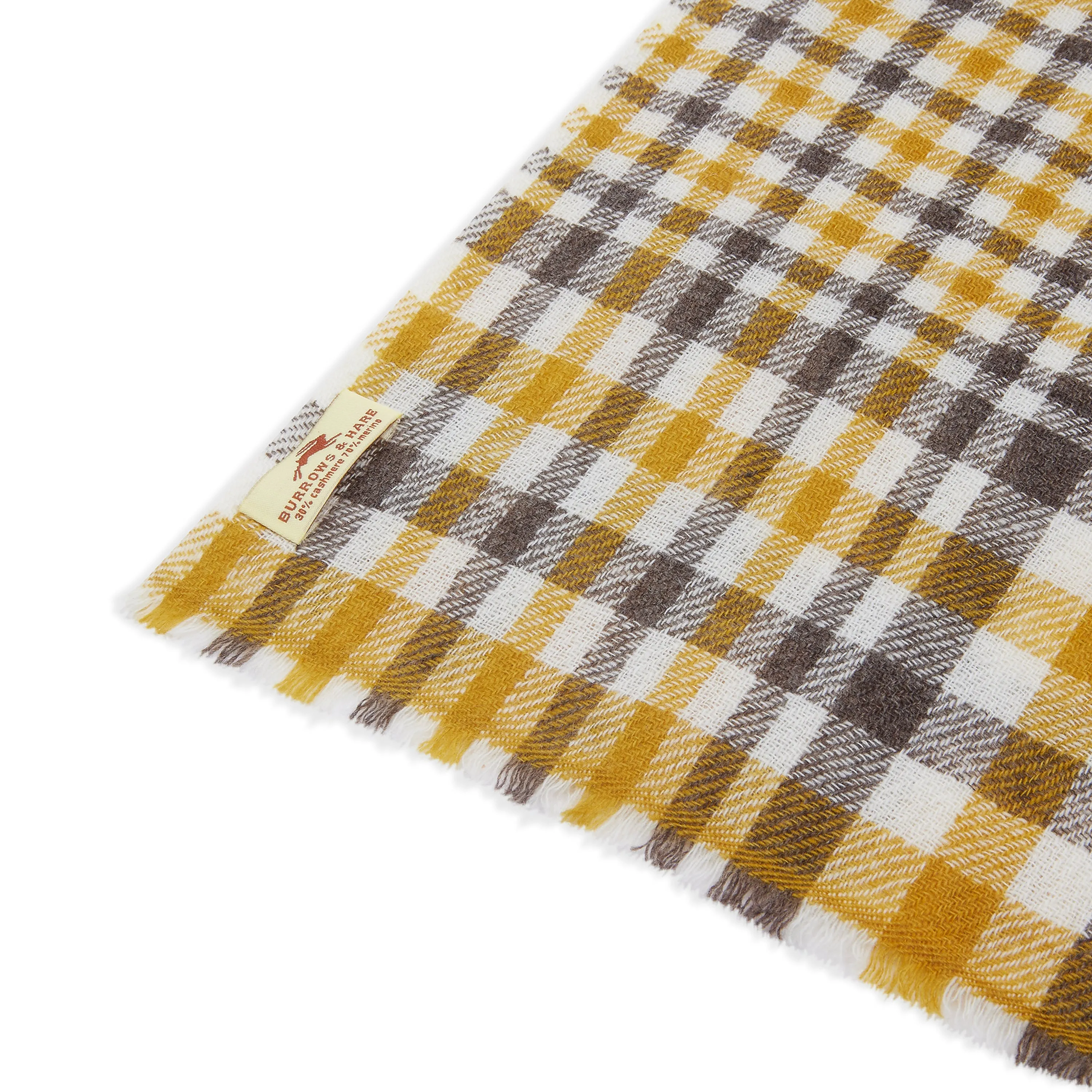 Clothing Burrows And Hare Cashmere & Merino Wool Scarf - Tartan Mustard & Brown