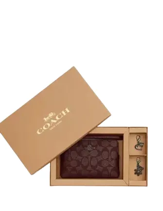Coach Boxed Corner Zip Wristlet In Signature Canvas With Charms Coach Bags
