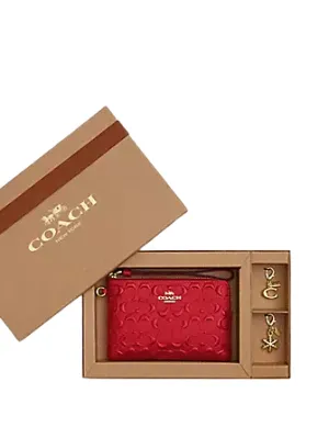 Coach Boxed Corner Zip Wristlet In Signature Leather Coach Bags