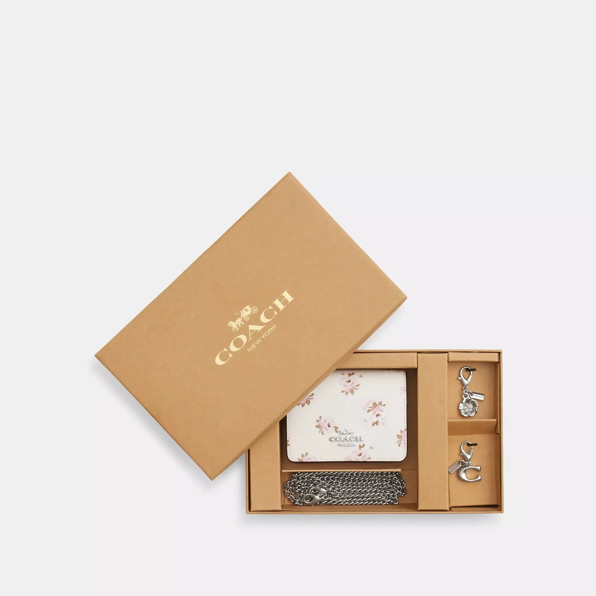 Coach Outlet Boxed Mini Wallet On A Chain With Floral Print COACH Outlet Bags