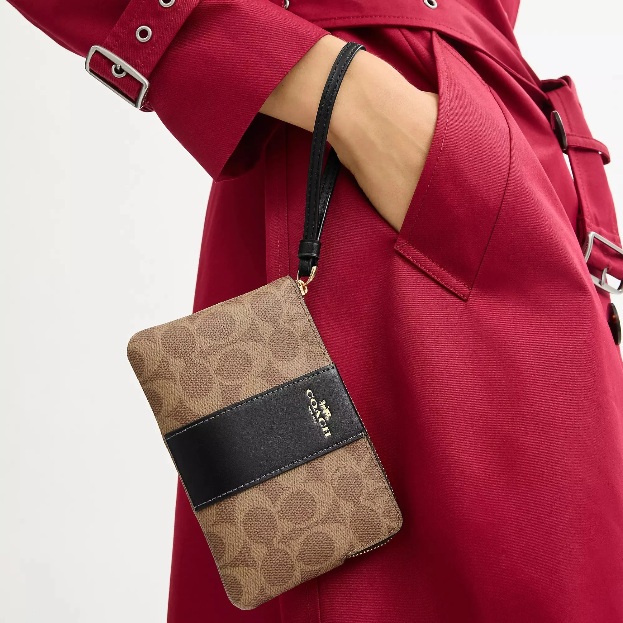 Coach Outlet Corner Zip Wristlet In Signature Canvas With Stripe COACH Outlet Bags