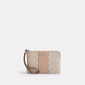 Coach Outlet Corner Zip Wristlet In Signature Canvas With Stripe COACH Outlet Bags