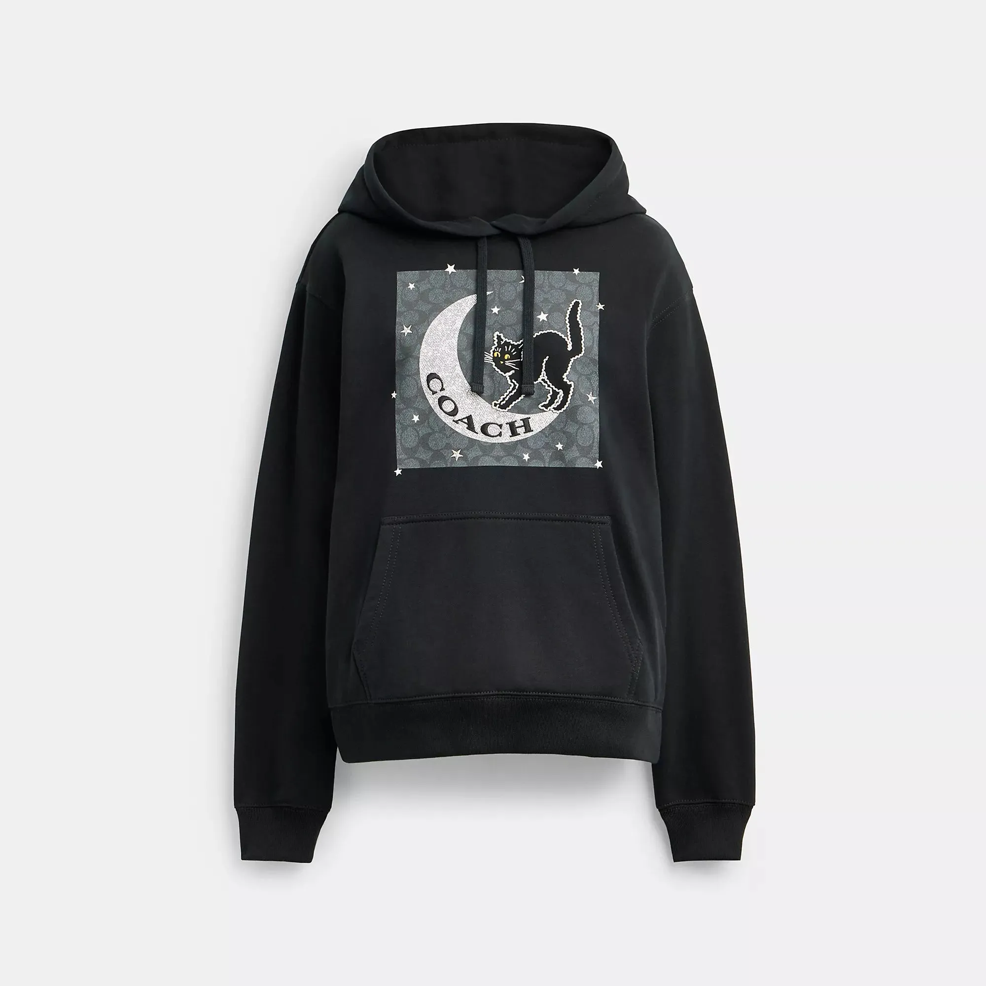 Coach Outlet Halloween Black Cat Moon Signature Square Hoodie COACH Outlet Bags