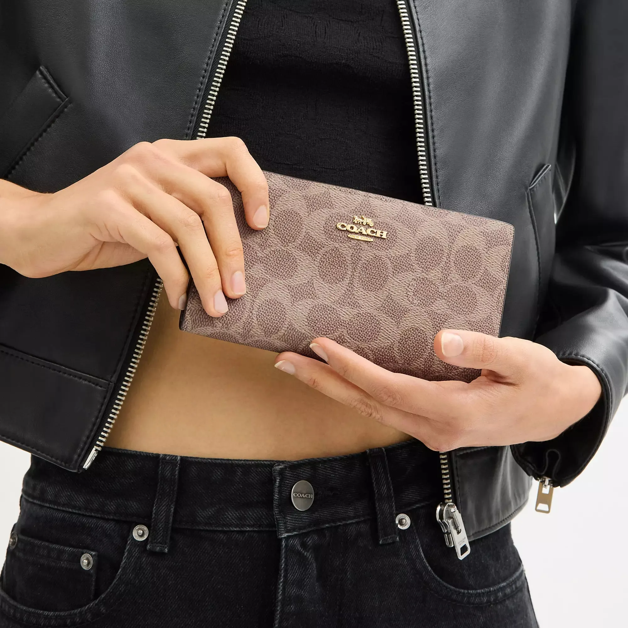 Coach Outlet Slim Zip Wallet In Signature Canvas COACH Outlet Bags