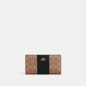 Coach Outlet Slim Zip Wallet In Signature Canvas With Stripe COACH Outlet Bags