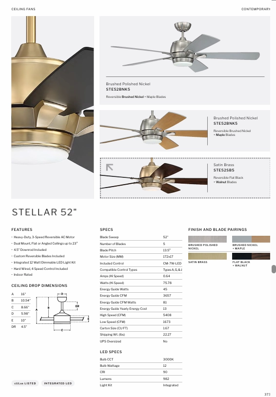 Craftmade Stellar 52" Indoor Ceiling Fan with LED Light
