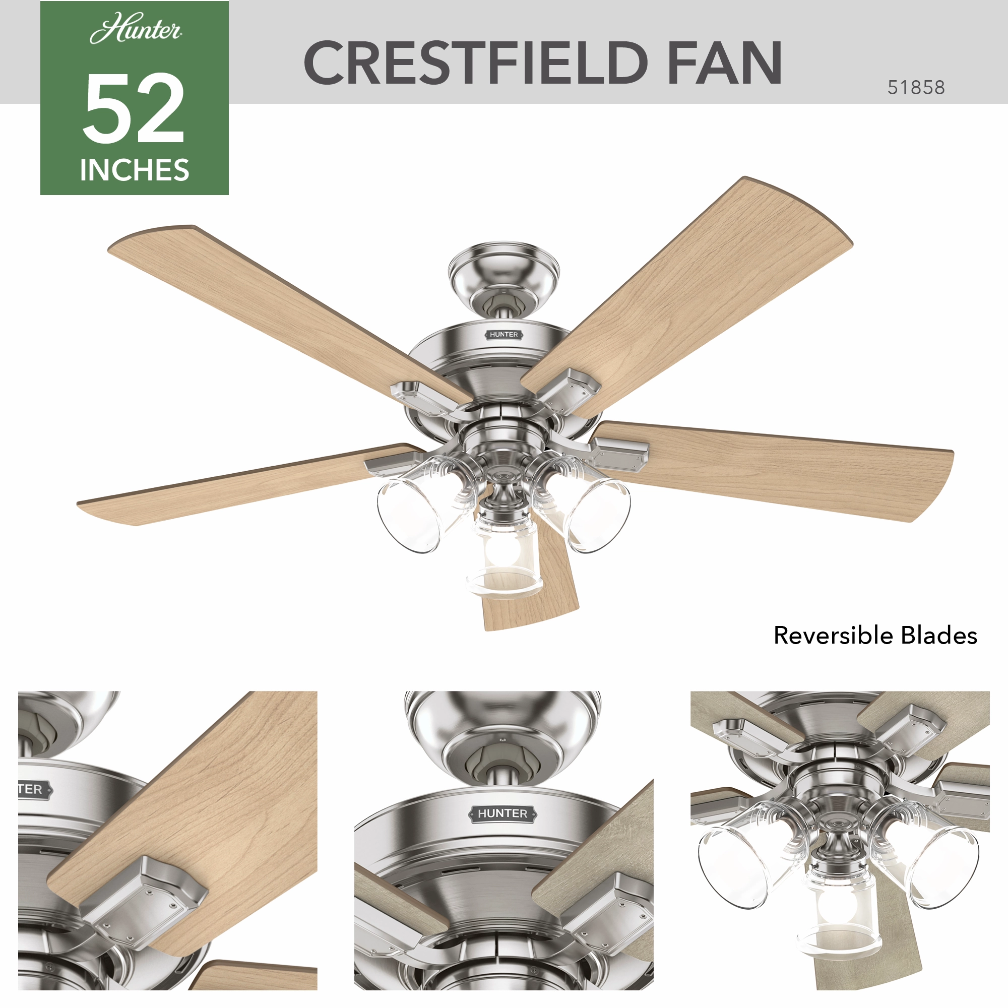 Crestfield 52"Ceiling Fan Brushed Nickel