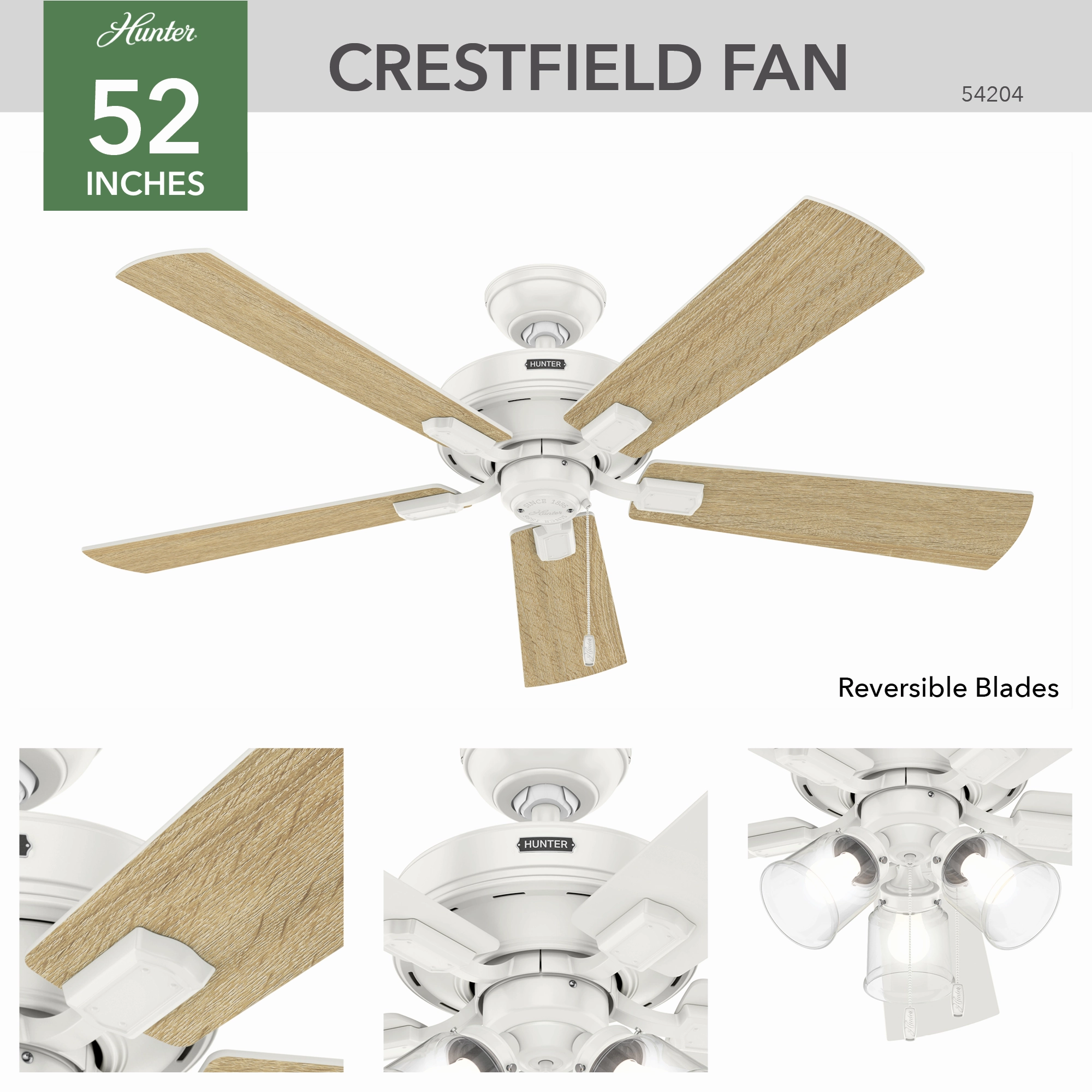 Crestfield 52"Ceiling Fan Fresh White