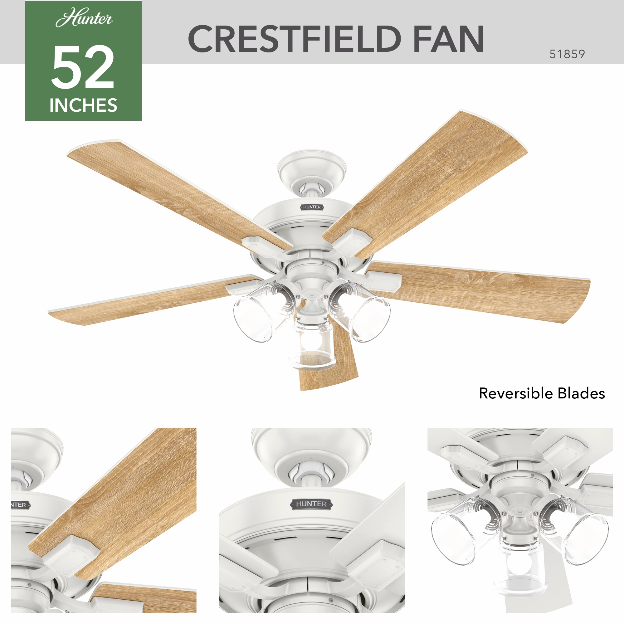 Crestfield 52"Ceiling Fan Fresh White
