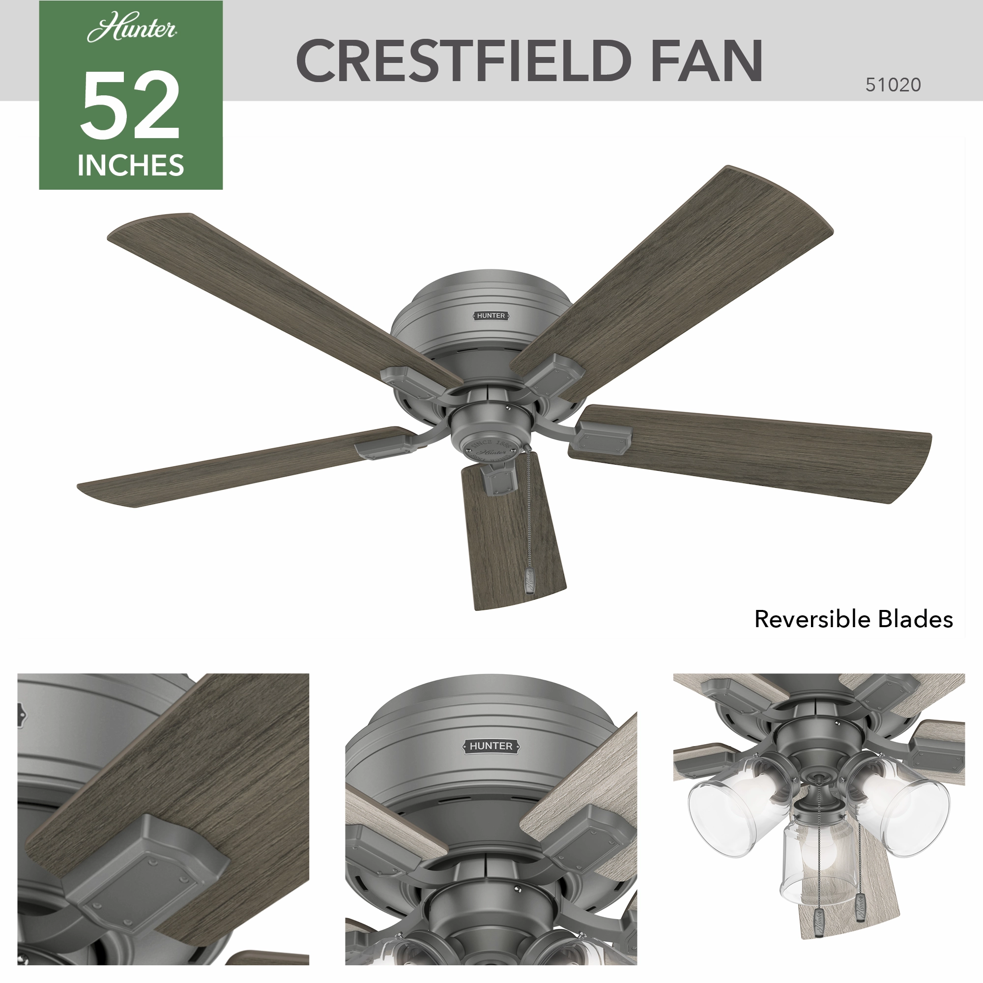 Crestfield 52"Ceiling Fan Matte Silver
