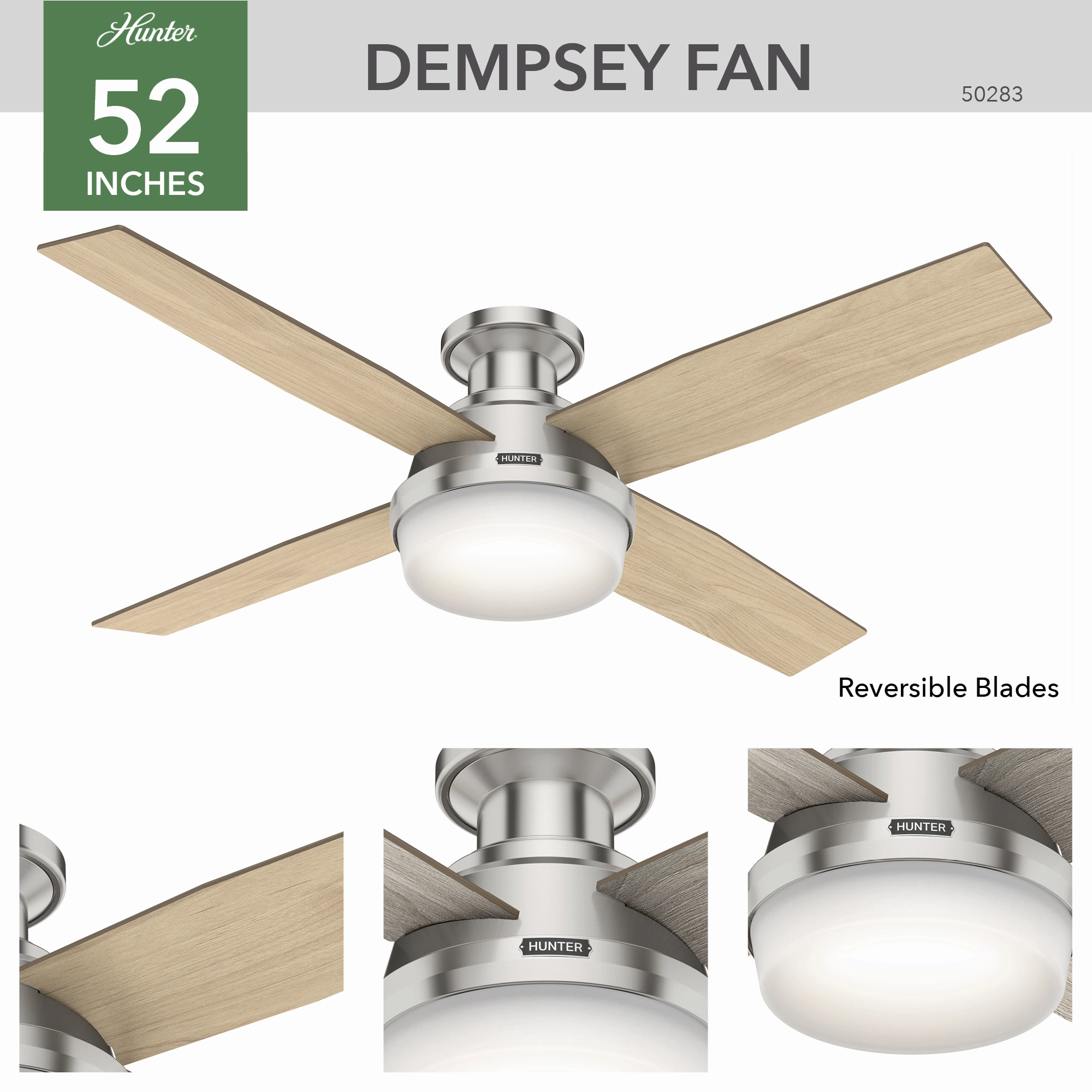 Dempsey 52"Ceiling Fan Brushed Nickel