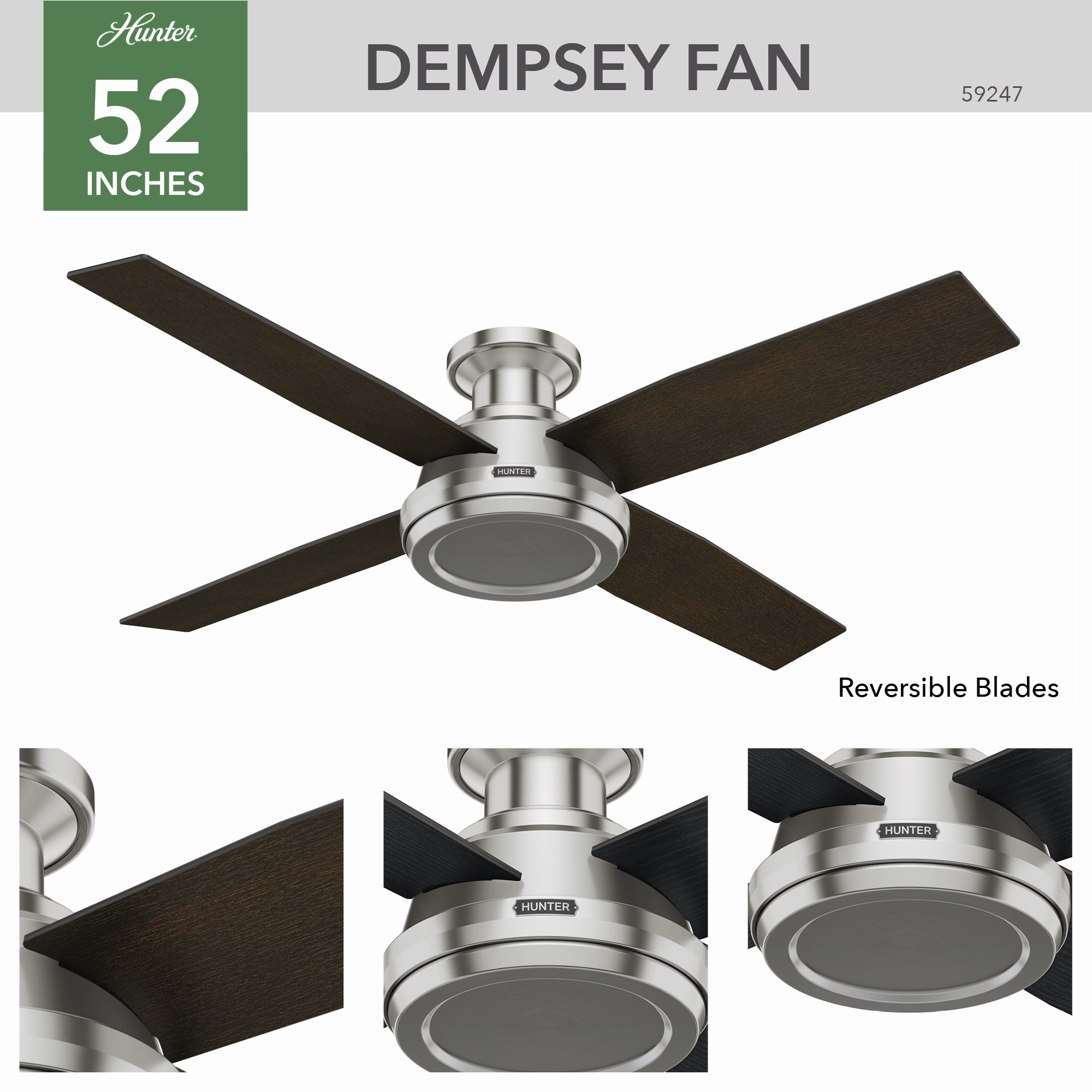 Dempsey 52"Ceiling Fan Brushed Nickel