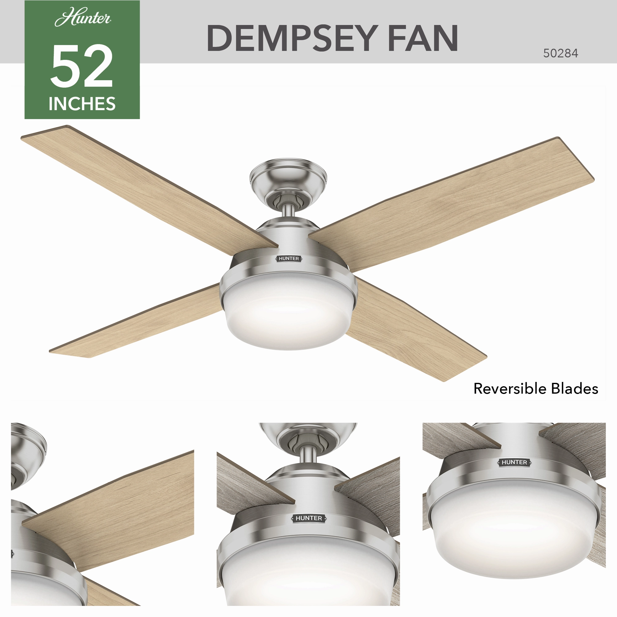 Dempsey 52"Ceiling Fan Brushed Nickel