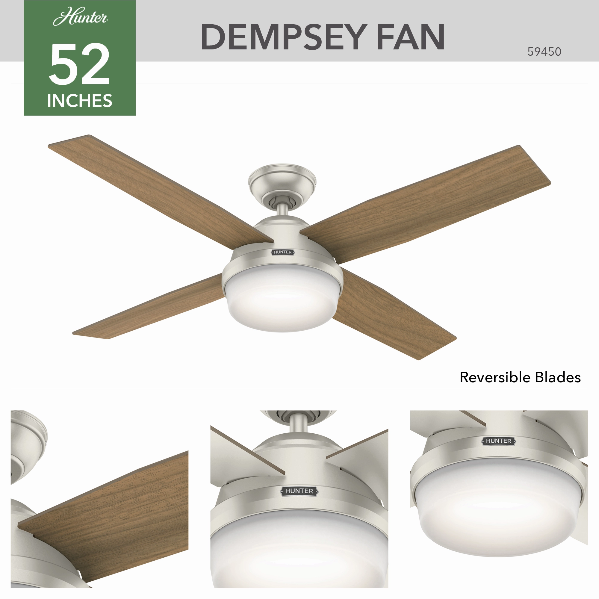 Dempsey 52"Ceiling Fan Matte Nickel
