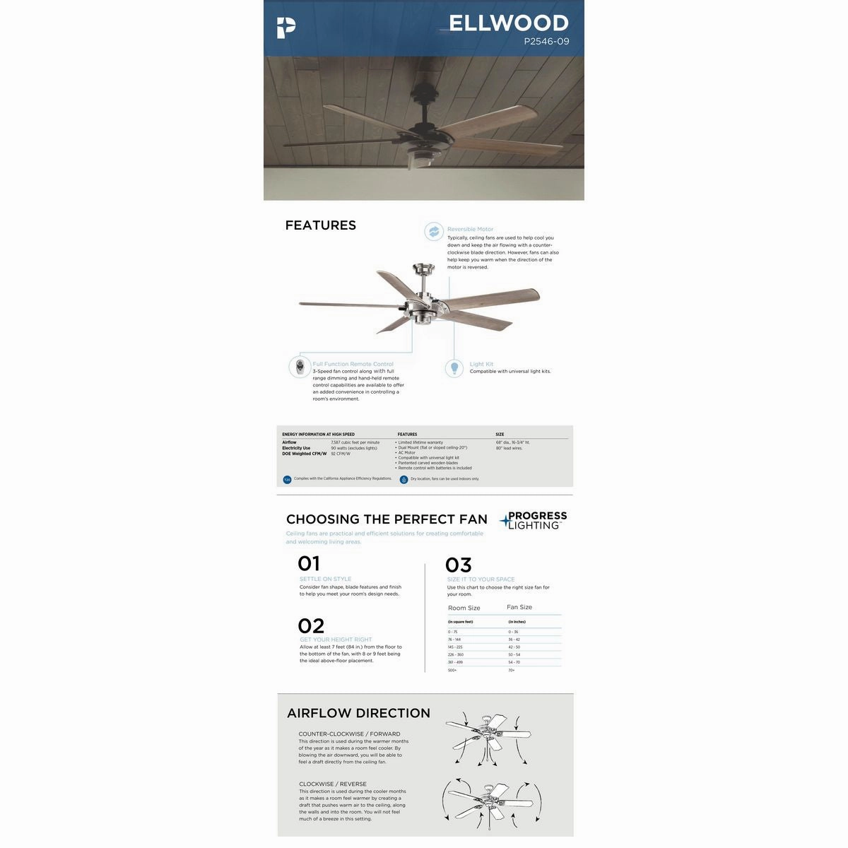 Ellwood 68"Ceiling Fan Brushed Nickel