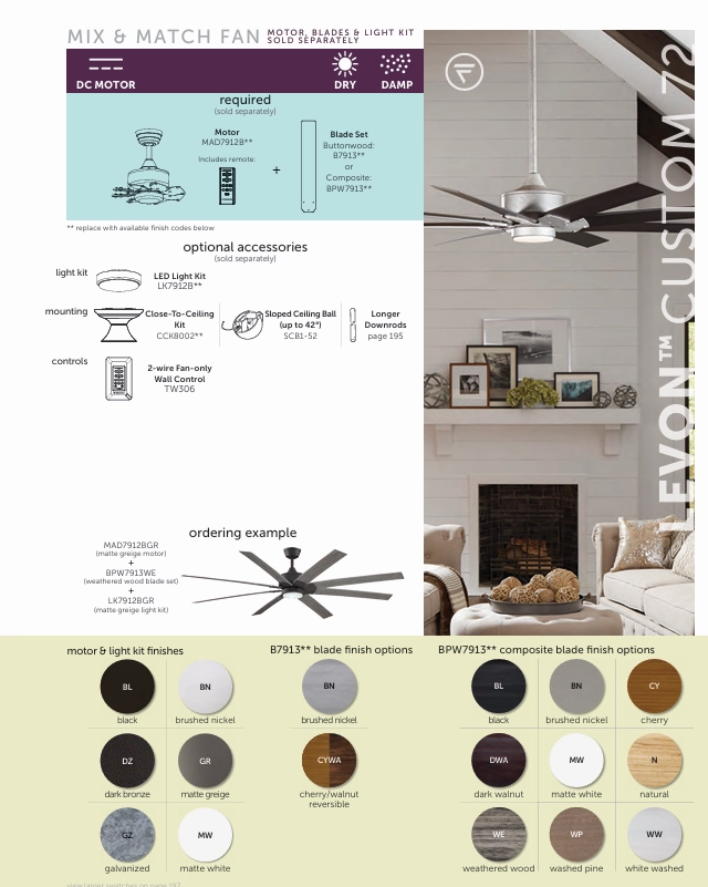 Fanimation 72" Levon DC Indoor/Outdoor Mix & Match Ceiling Fan with Remote Control