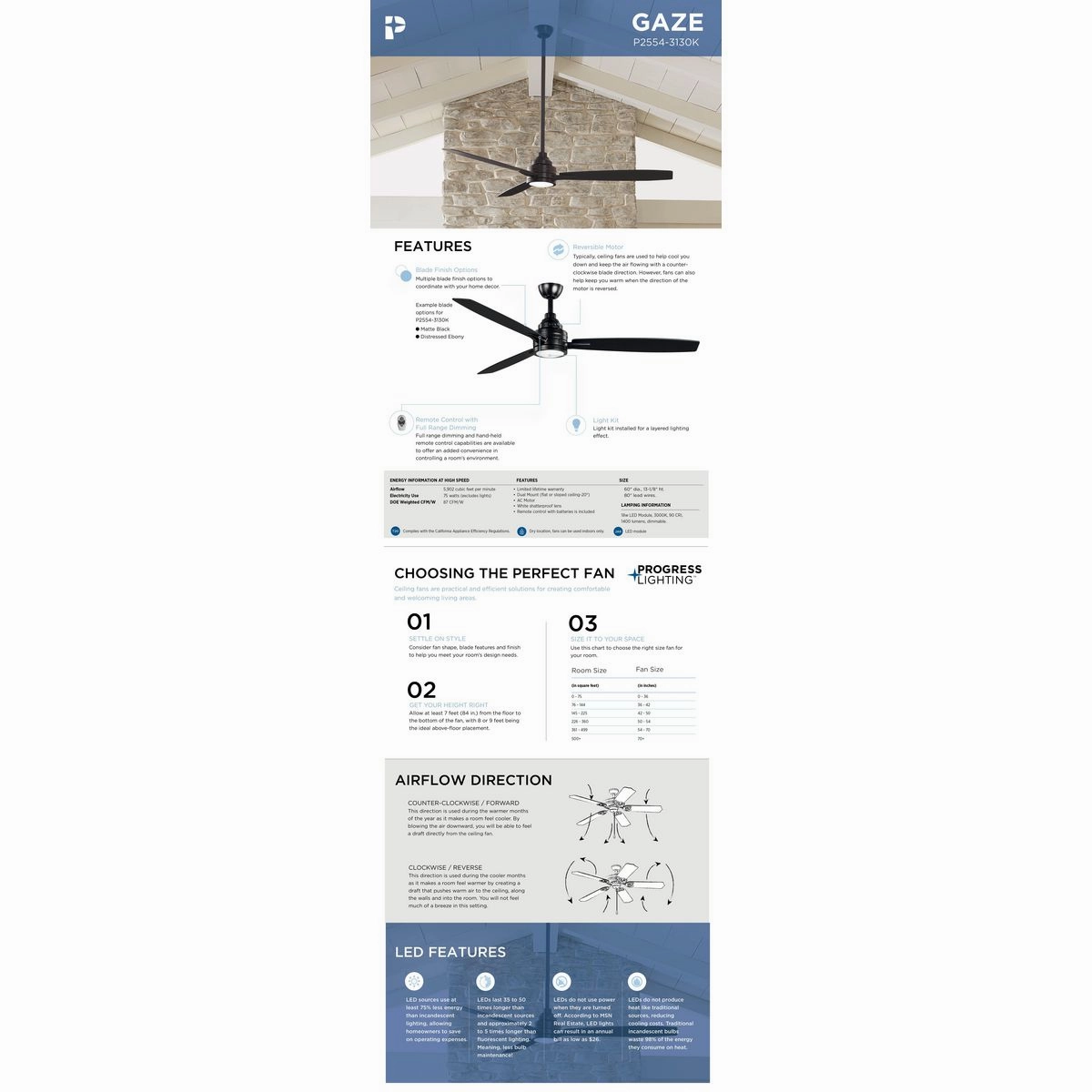 Gaze 60" Ceiling Fan Black