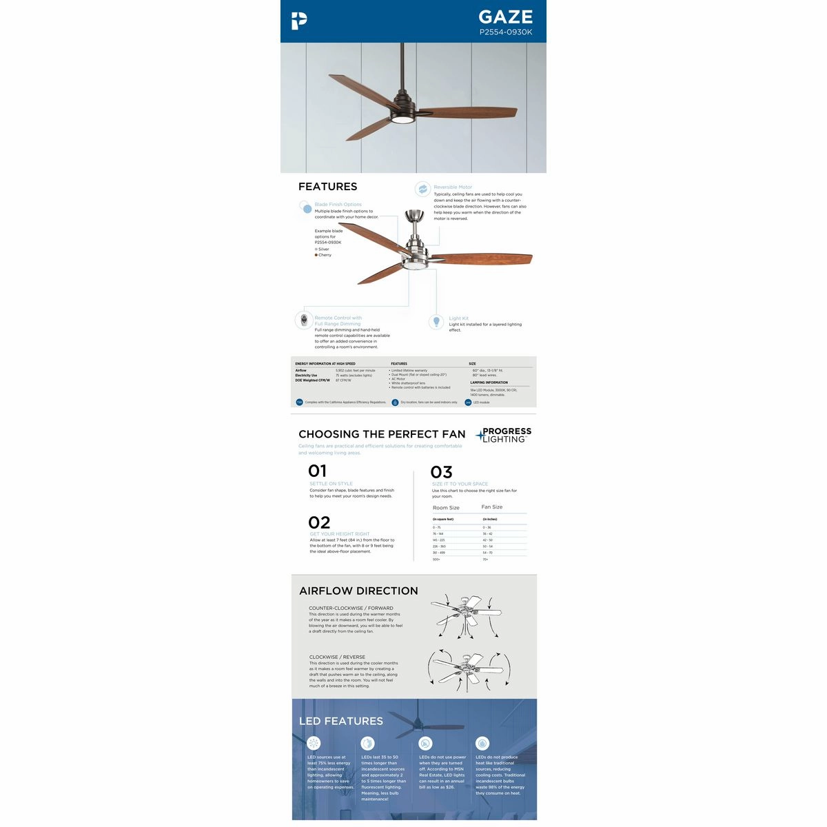 Gaze 60" Ceiling Fan Brushed Nickel