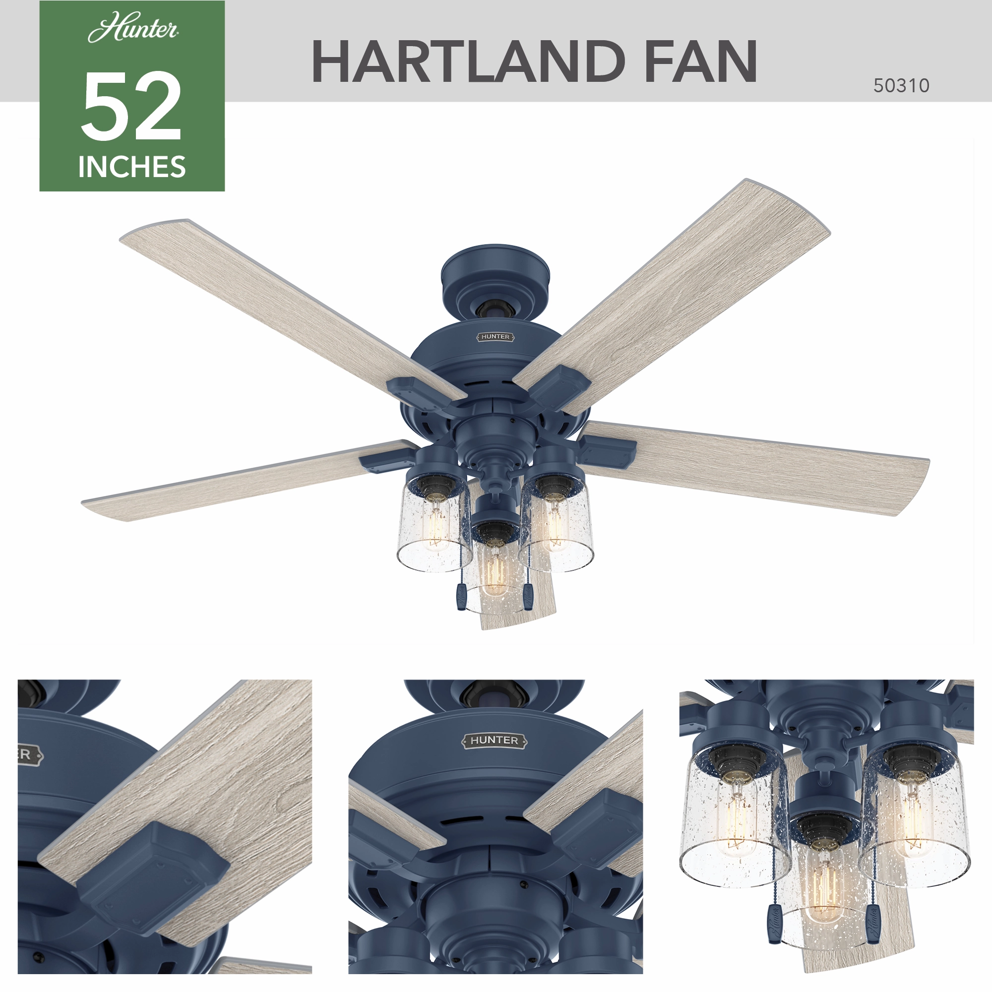 Hartland 52"Ceiling Fan Indigo Blue