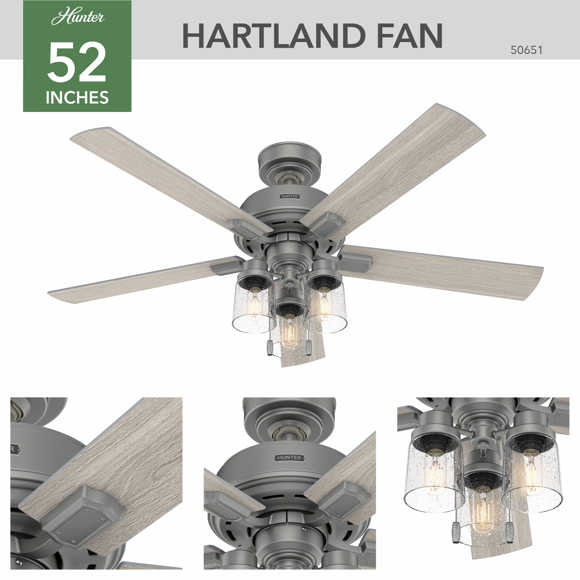 Hartland 52"Ceiling Fan Matte Silver