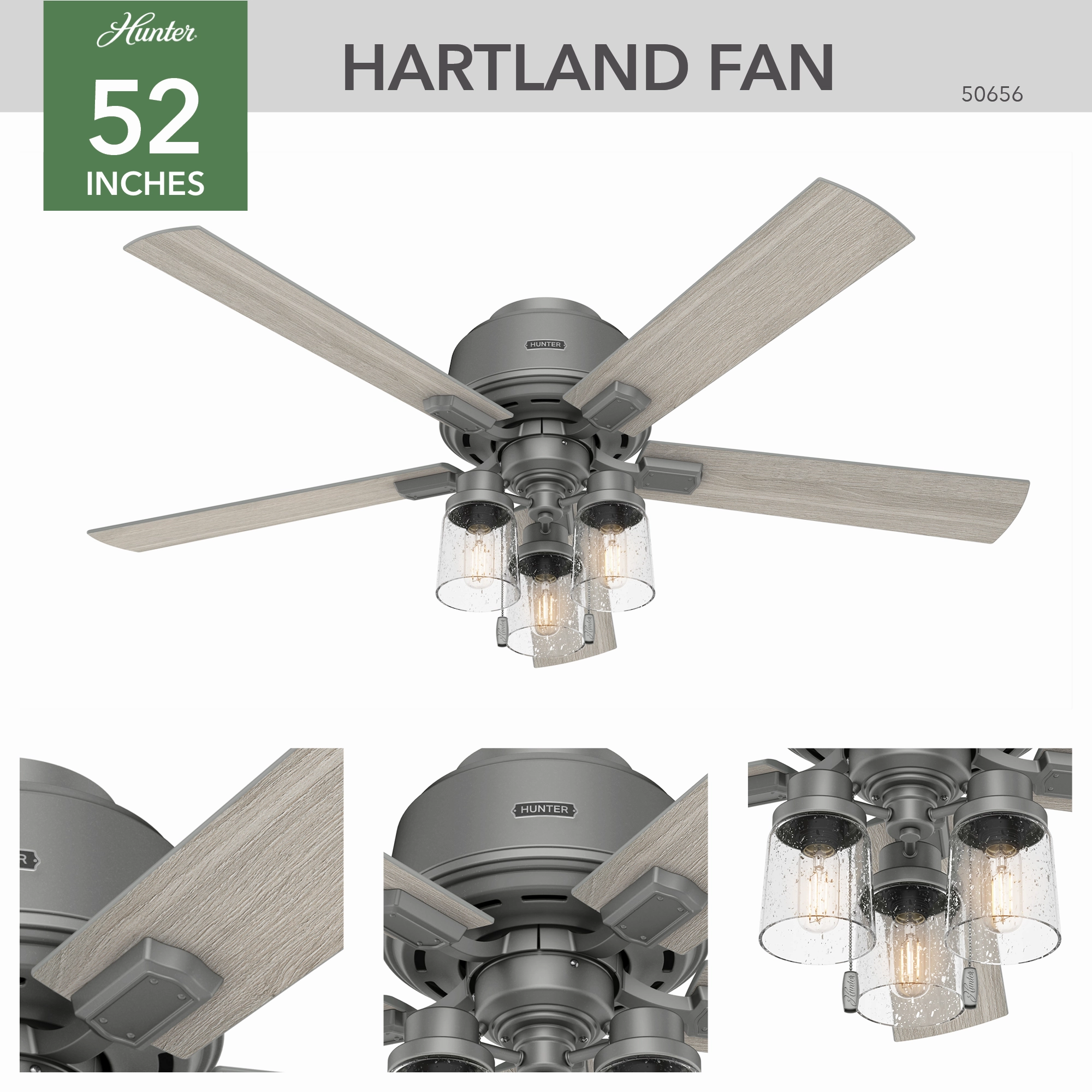Hartland 52"Ceiling Fan Matte Silver