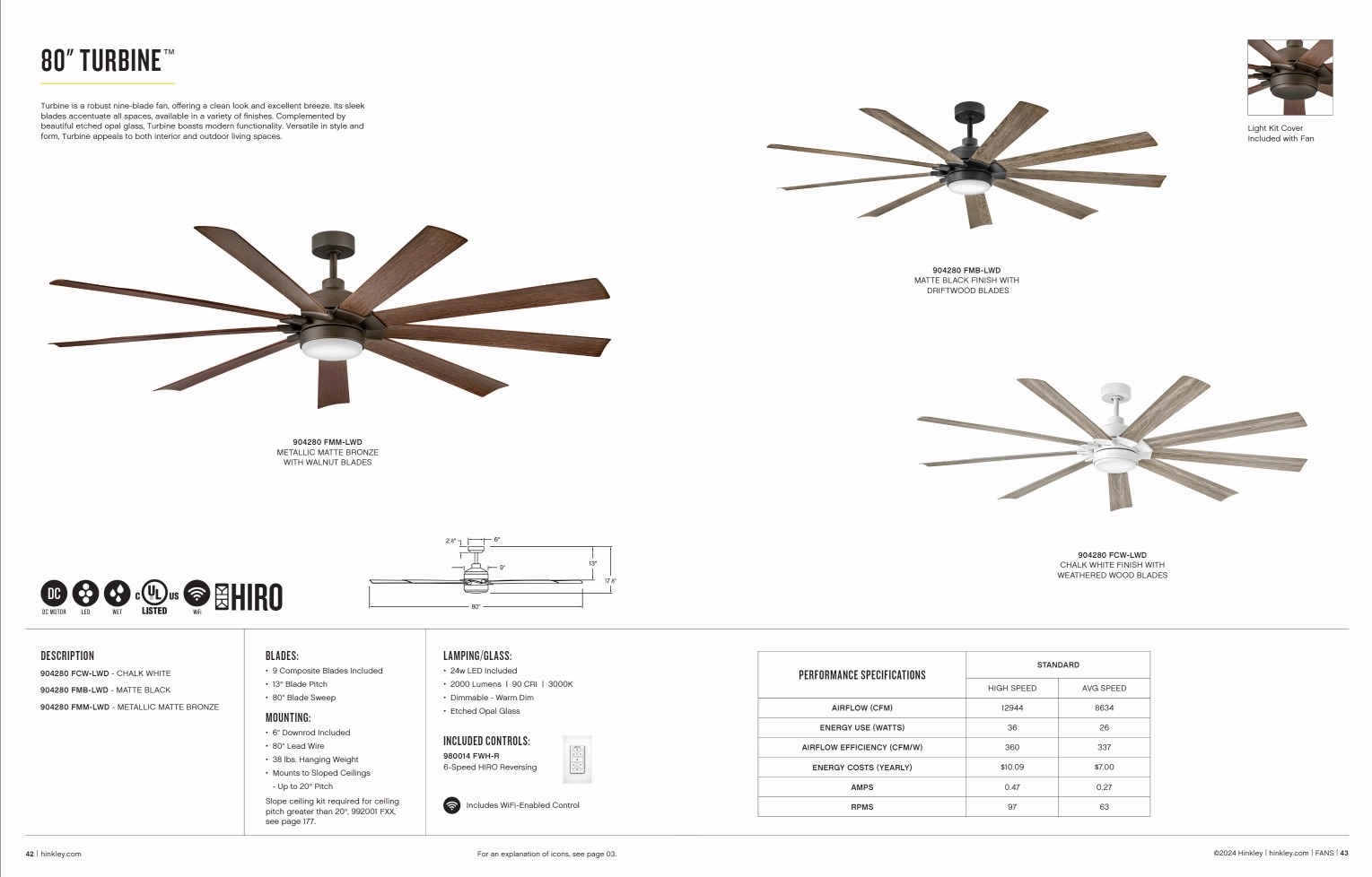 Hinkley Fan Turbine Smart Outdoor DC LED Ceiling Fan with Hiro Control