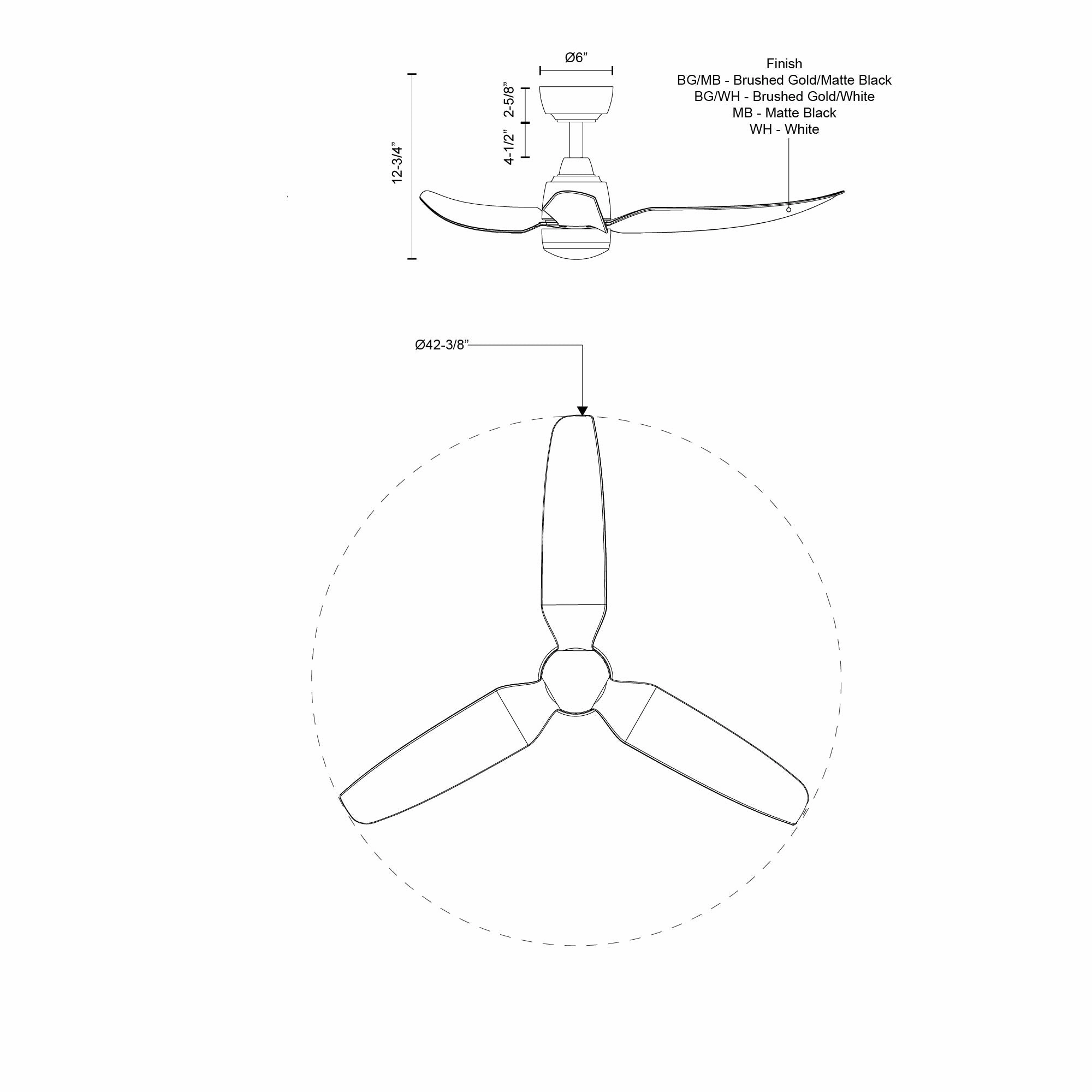 Hugo 42"Ceiling Fan Brushed Gold/Matte Black
