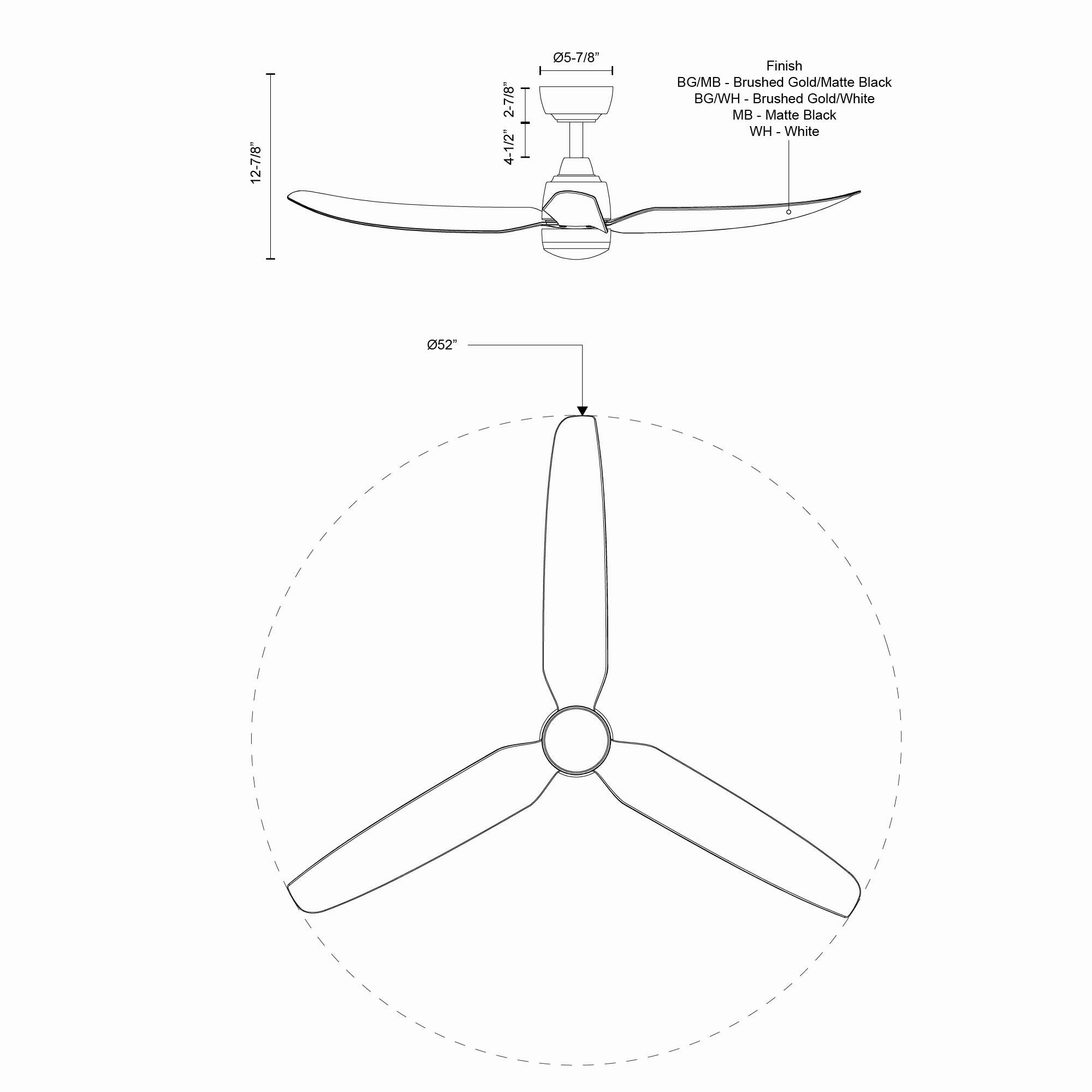 Hugo 52"Ceiling Fan Brushed Gold/Matte White
