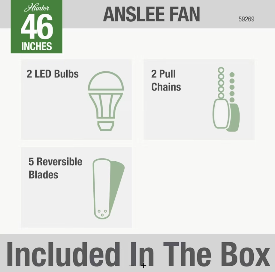 Hunter Fan Anslee 46" Flushmount Pull Chain Ceiling Fan with 18W LED