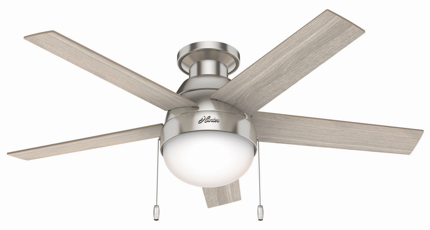 Hunter Fan Anslee 46" Flushmount Pull Chain Ceiling Fan with 18W LED compact indoor fans for apartment use