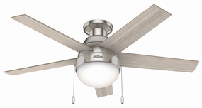 Hunter Fan Anslee 46" Flushmount Pull Chain Ceiling Fan with 18W LED compact indoor fans for apartment use
