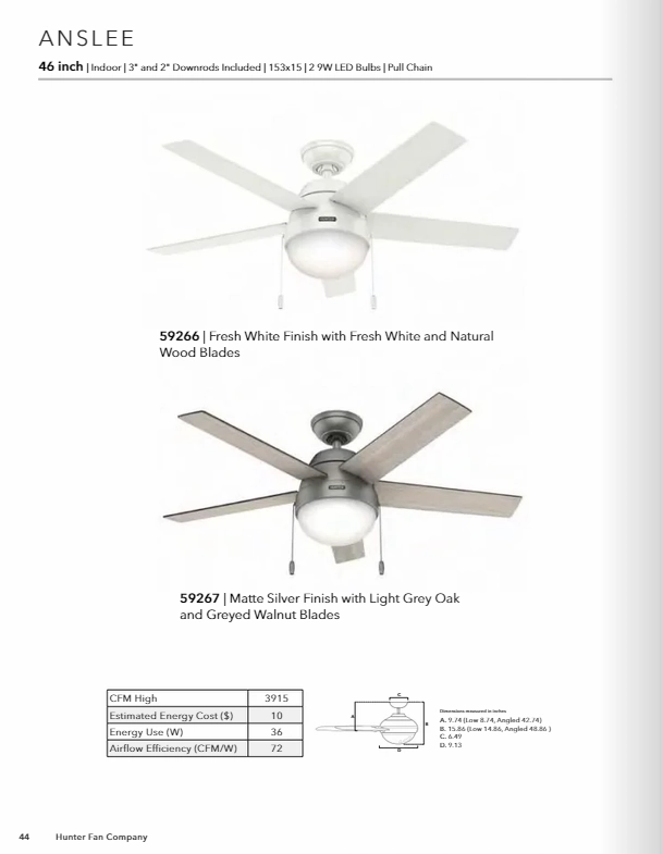 Hunter Fan Anslee Pull Chain Ceiling Fan with 18W LED
