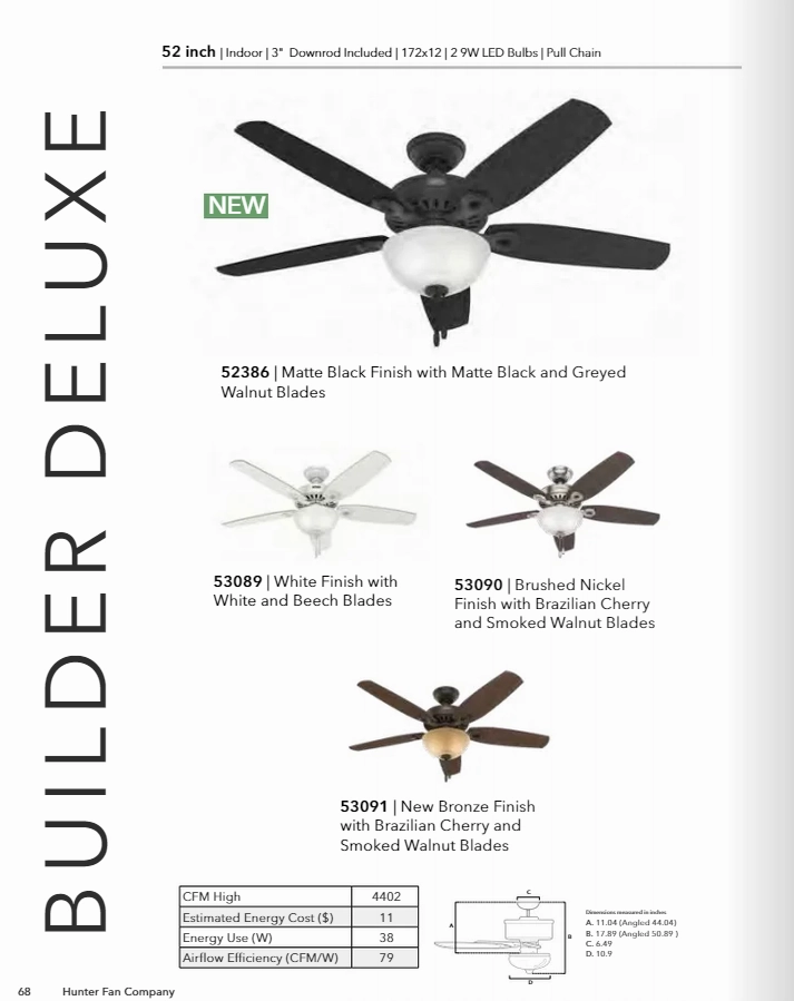 Hunter Fan Builder Deluxe 52" Indoor Pull Chain Ceiling Fan with 9W LED