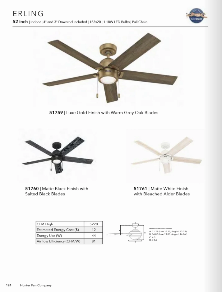 Hunter Fan Erling Pull Chain Ceiling Fan with 18W LED