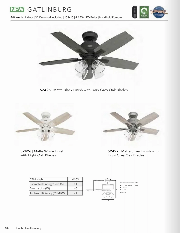 Hunter Fan Gatlinburg Indoor Ceiling Fan with 19W LED with Remote