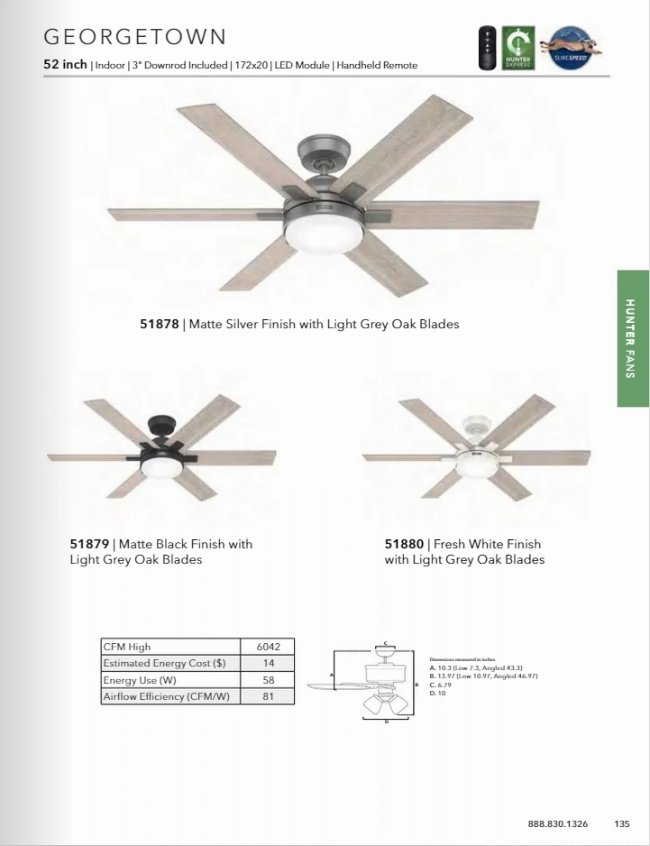 Hunter Fan Georgetown 52" Ceiling Fan with 18W LED and Remote
