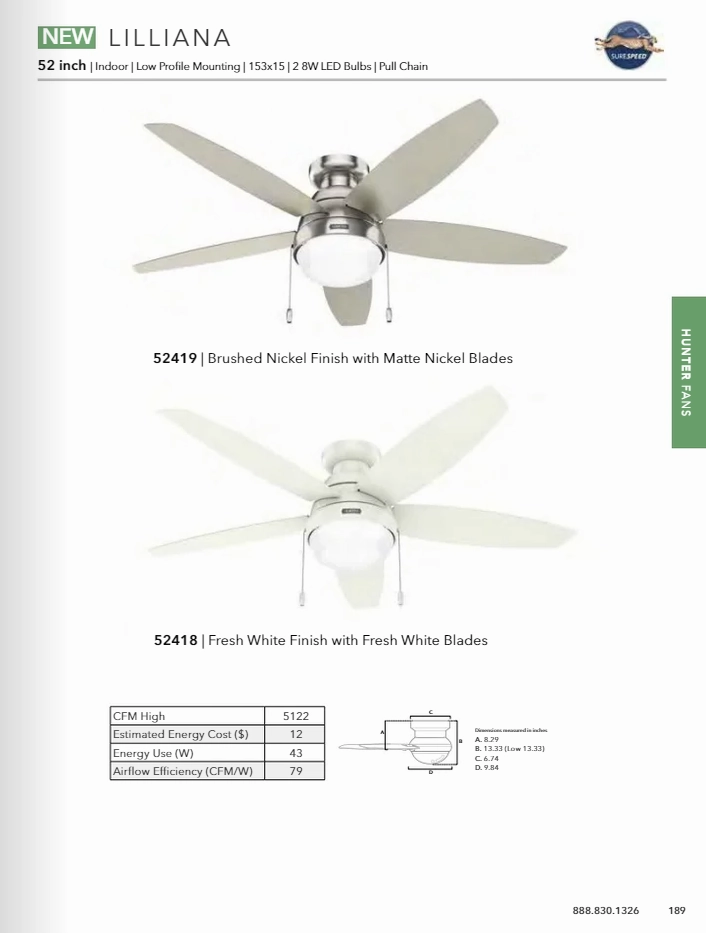 Hunter Fan Lilliana Flushmount Pull Chain Ceiling Fan with 14W LED
