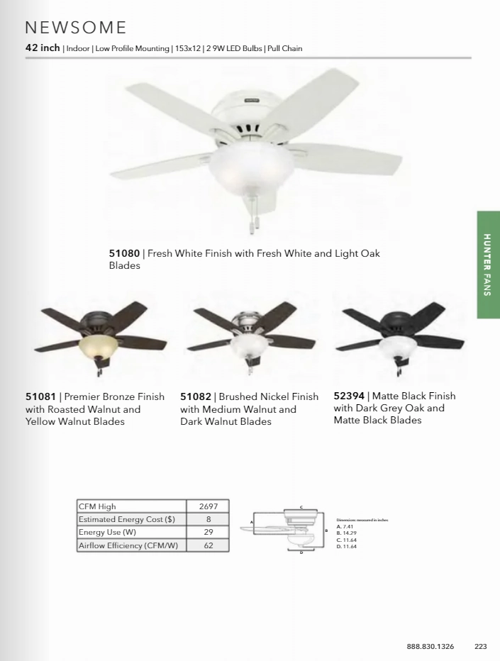 Hunter Fan Newsome Flushmount Pull Chain Ceiling Fan with 18W LED
