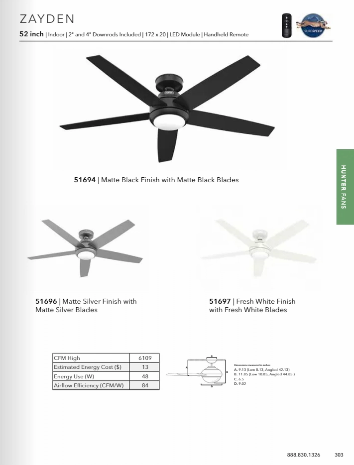 Hunter Fan Zayden 52" Indoor Ceiling Fan with LED and Remote