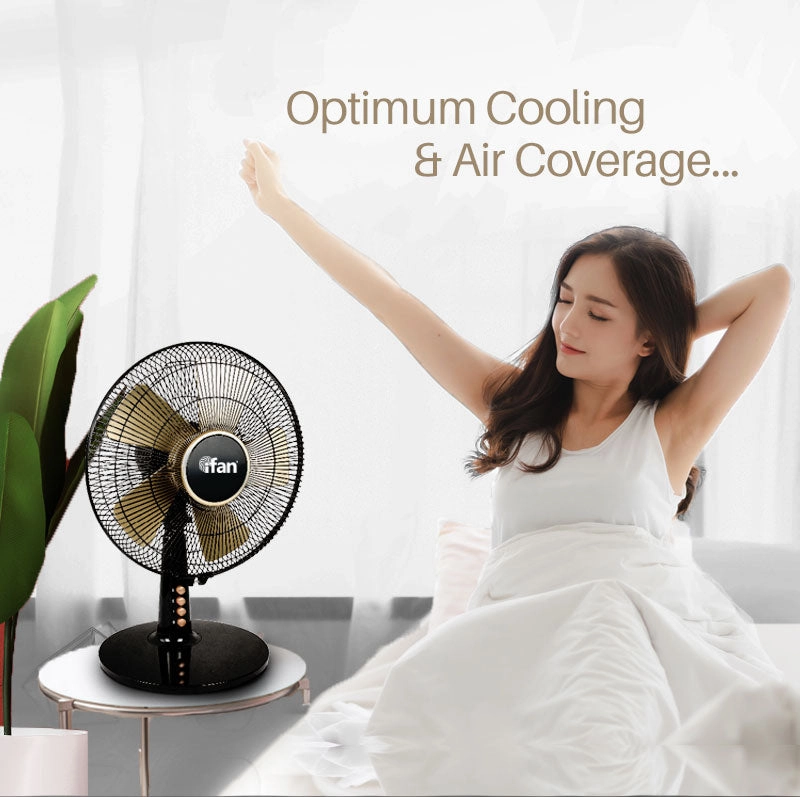 iFan 12 Desk Fan  5 Blades, Turbo Fan, Vortex Airflow, Oscillation, Adjustable Height, Energy-saving, 3-Speed, black, IF403
