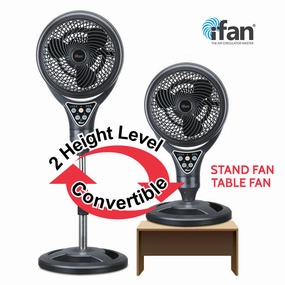 iFan 12" Stand Fan  Remote Control, Strong Vortex Air Circulator, Adjustable Height, 90 Oscillation, Timer, Ionizer, 3-Speed, black, IF9669 indoor fans for quiet home environments