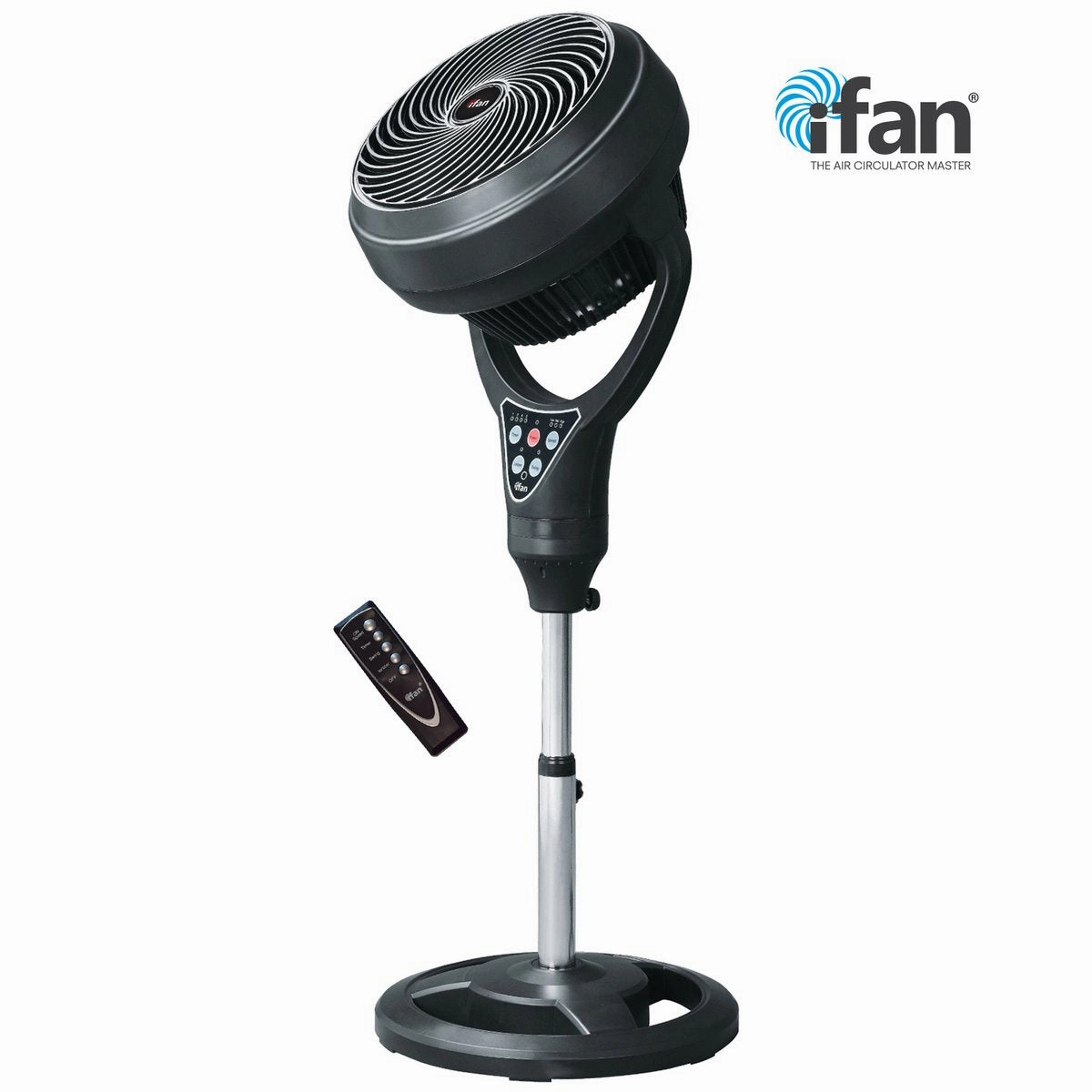 iFan 12" Stand Fan  Remote Control, Strong Vortex Air Circulator, Adjustable Height, 90 Oscillation, Timer, Ionizer, 3-Speed, black, IF9669